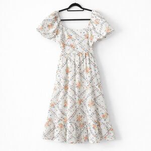 Miss Selfridge Womens 12 Dress Midi Puff Sleeves Bow Cottagecore Quilt Patchwork